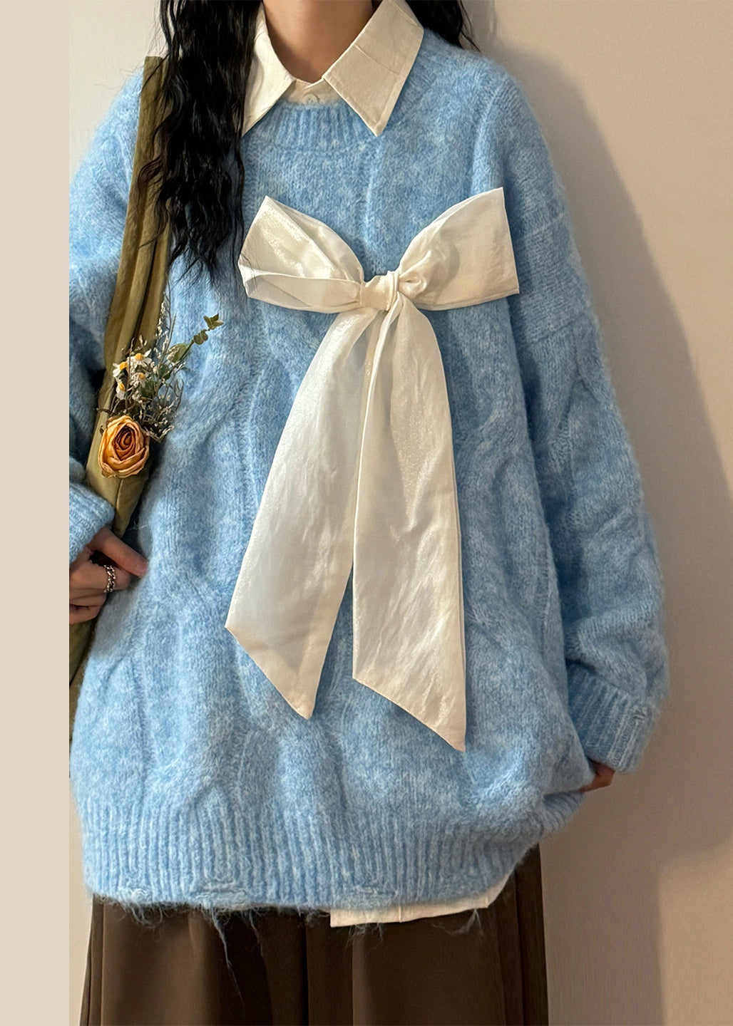 French Apricot Bow Hole Cozy Knit Sweaters Spring