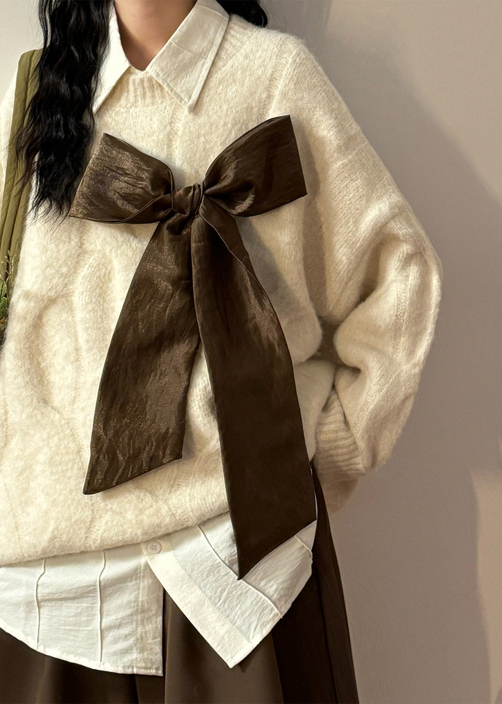 French Apricot Bow Hole Cozy Knit Sweaters Spring