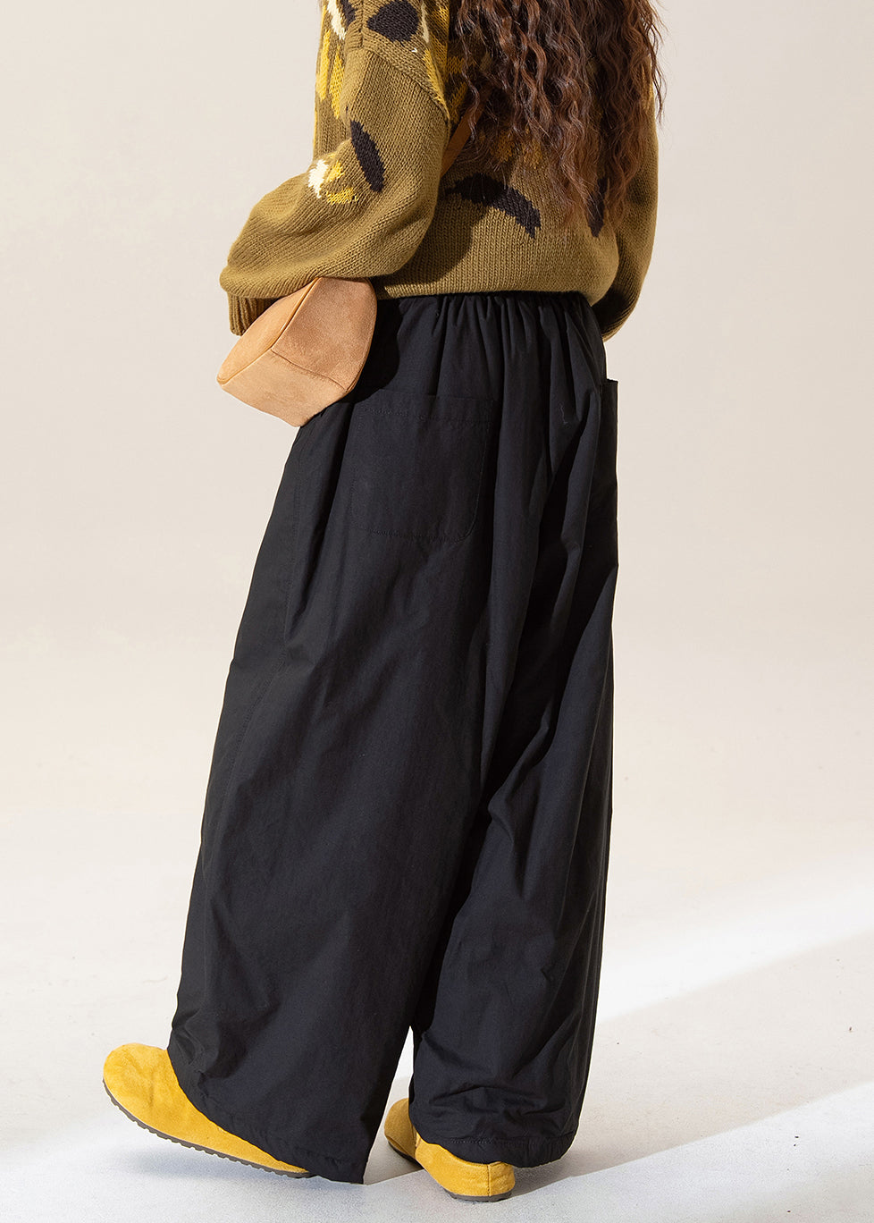 French Apricot Elastic Waist Fine Cotton Filled Pants Winter