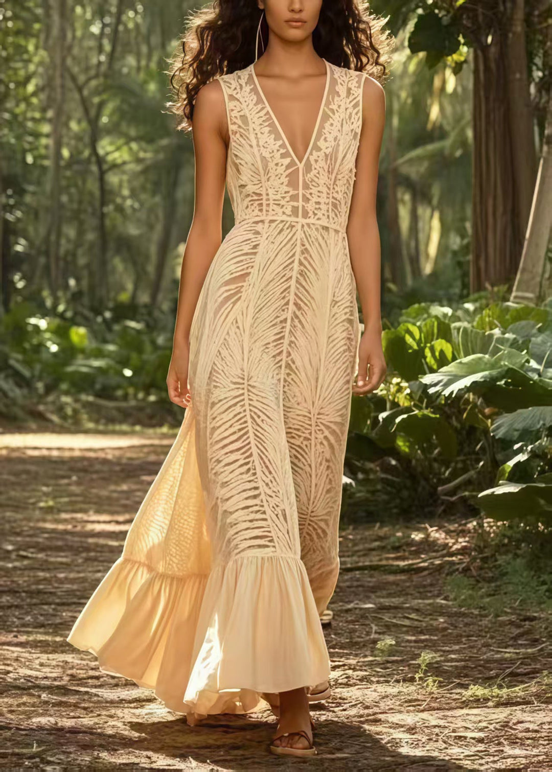 French Apricot Hollow Out Tulle Party Dress Sleeveless
