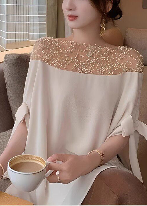 French Apricot Nail Bead Patchwork Shirt Cloak Sleeves