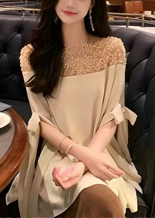 French Apricot Nail Bead Patchwork Shirt Cloak Sleeves