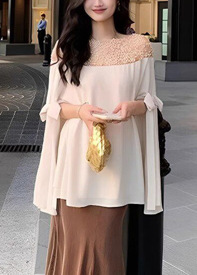 French Apricot Nail Bead Patchwork Shirt Cloak Sleeves