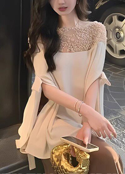 French Apricot Nail Bead Patchwork Shirt Cloak Sleeves