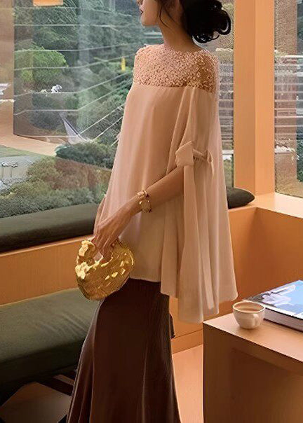 French Apricot Nail Bead Patchwork Shirt Cloak Sleeves