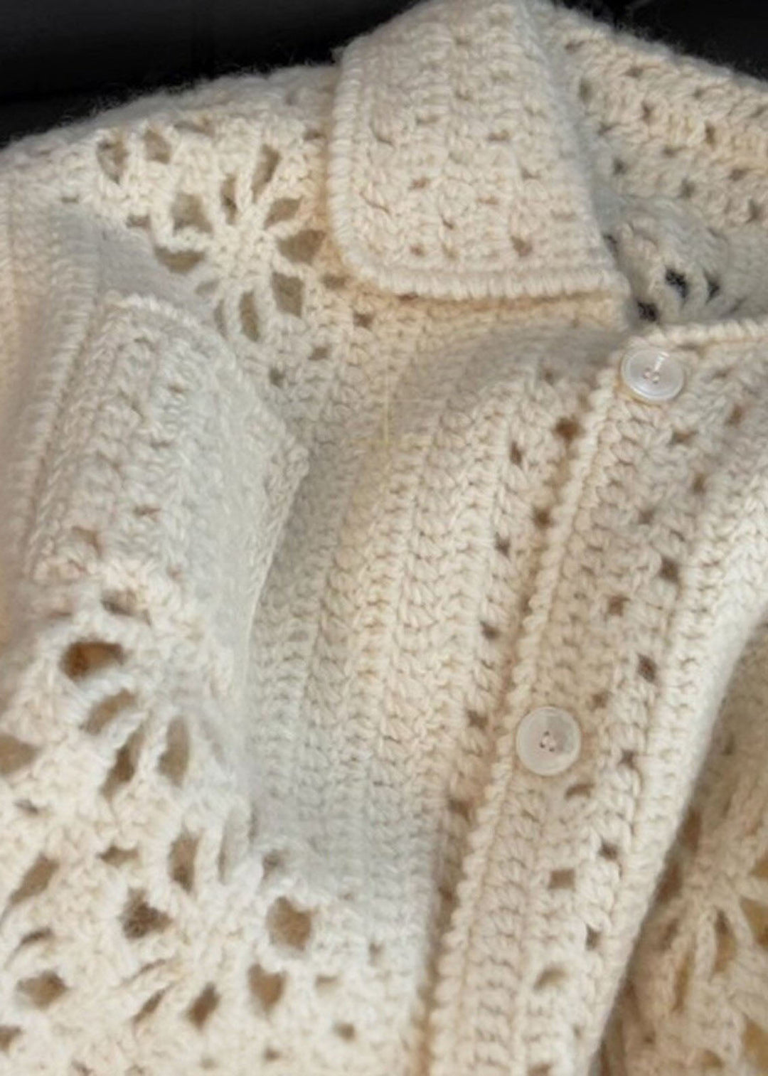 French Apricot Peter Pan Collar Hollow Out Knit Coats Spring