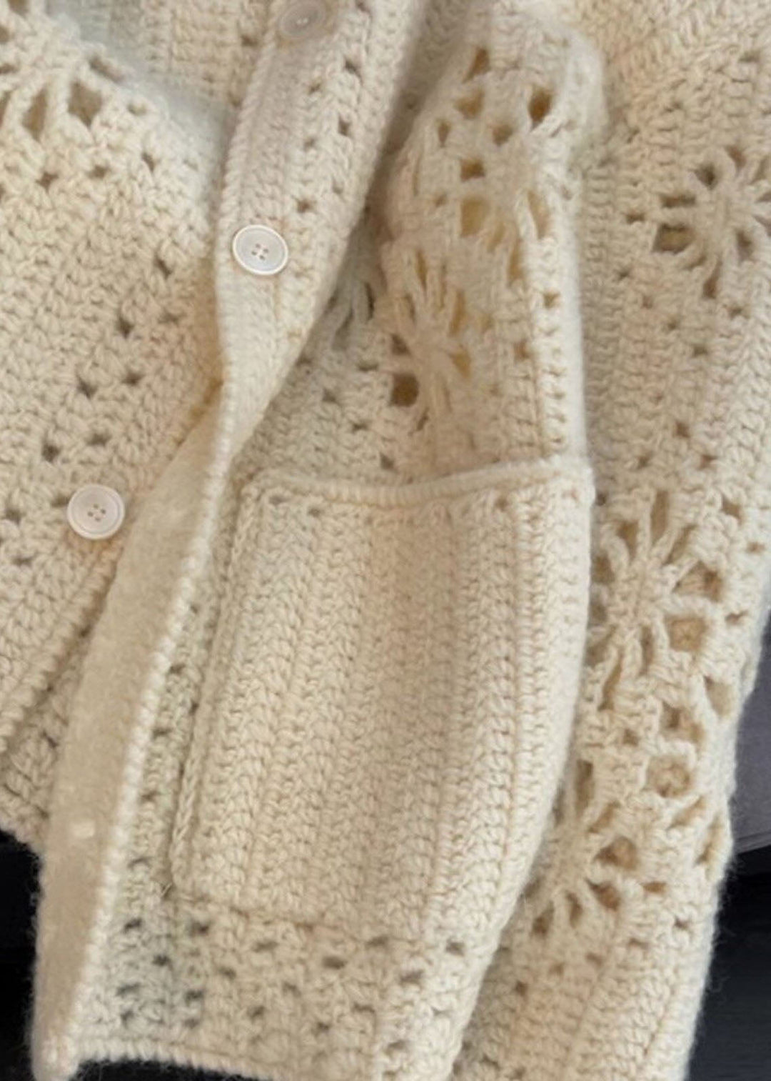 French Apricot Peter Pan Collar Hollow Out Knit Coats Spring