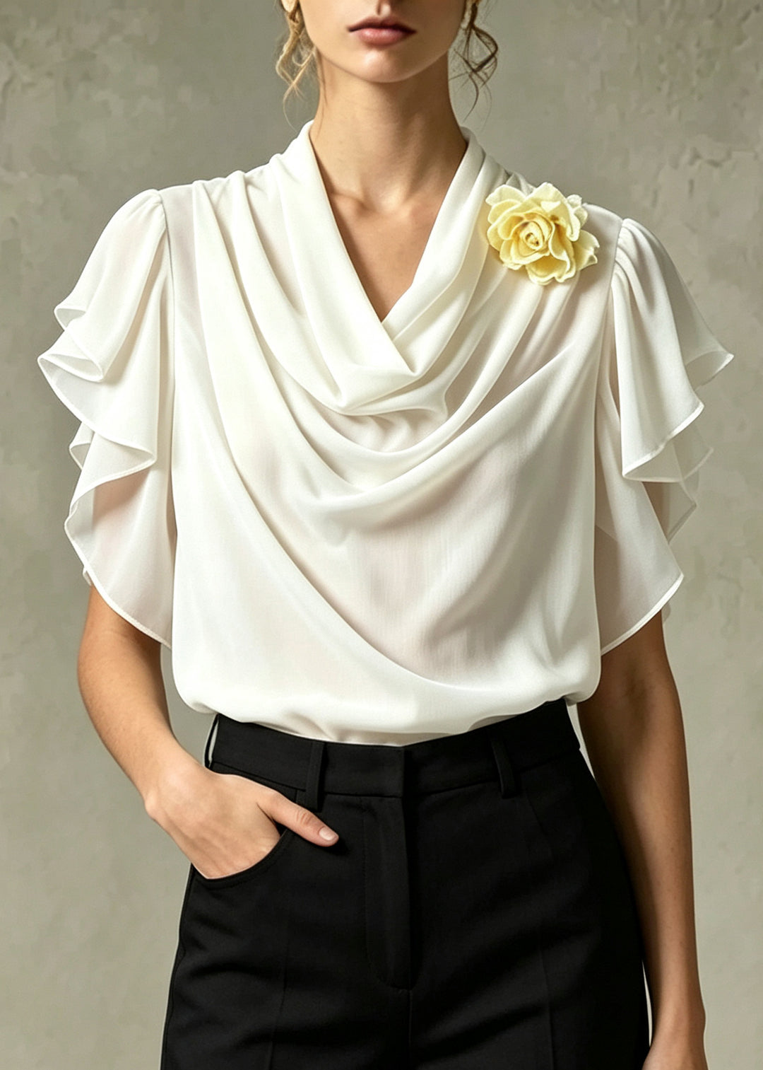French Apricot Ruffled Floral Chiffon Shirt Tops Summer