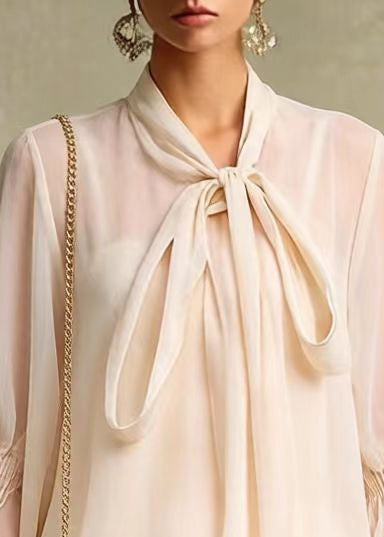 French Apricot Ruffled Wrinkled Chiffon Work Dress Spring