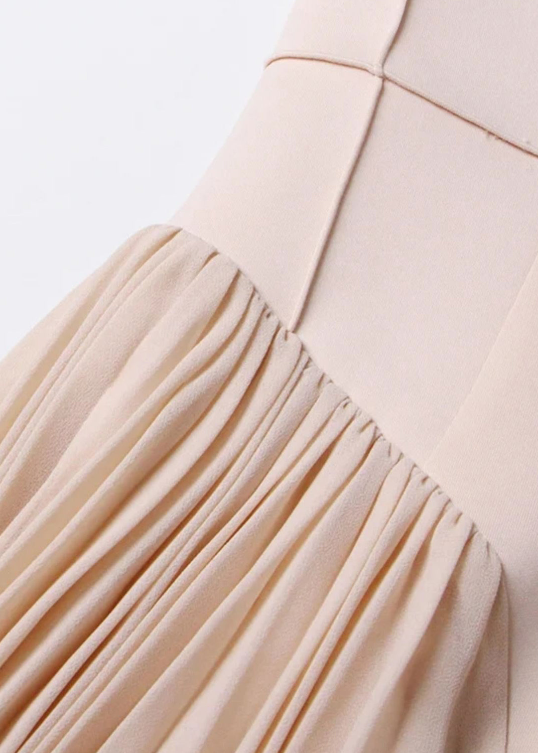 French Apricot Wrinkled Patchwork Spandex Long Dress Sleeveless