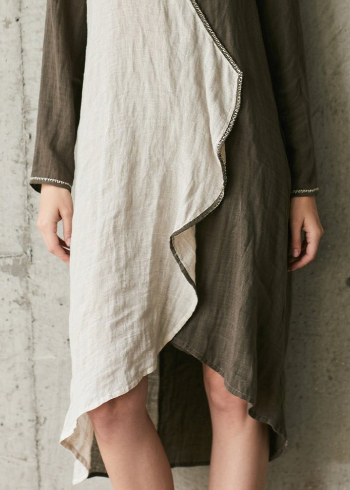 French Army Green Asymmetrical Patchwork Cotton Dress Spring