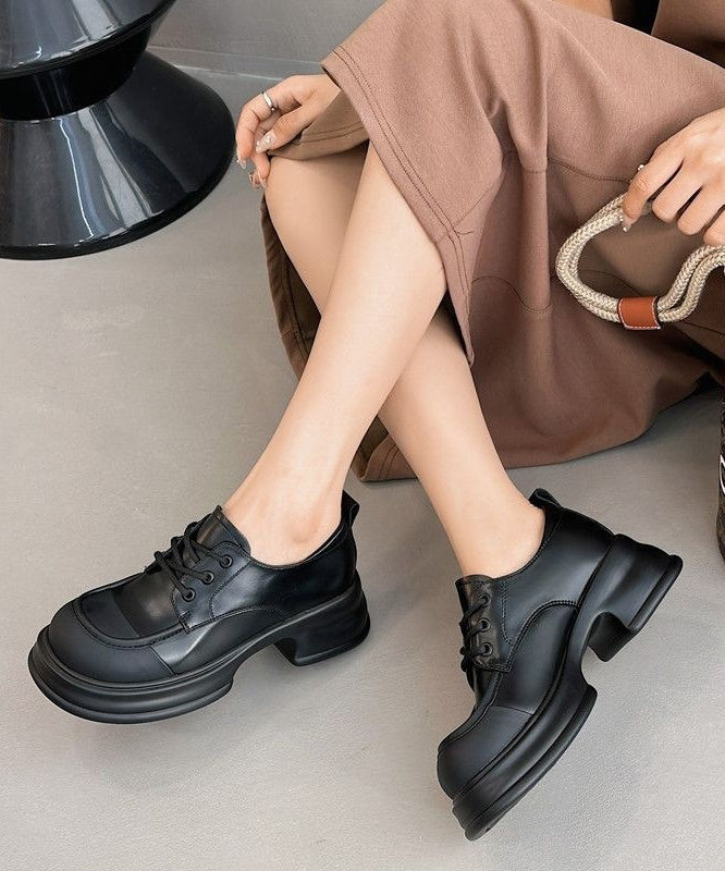 French Beige Faux Leather Splicing Loafers For Women