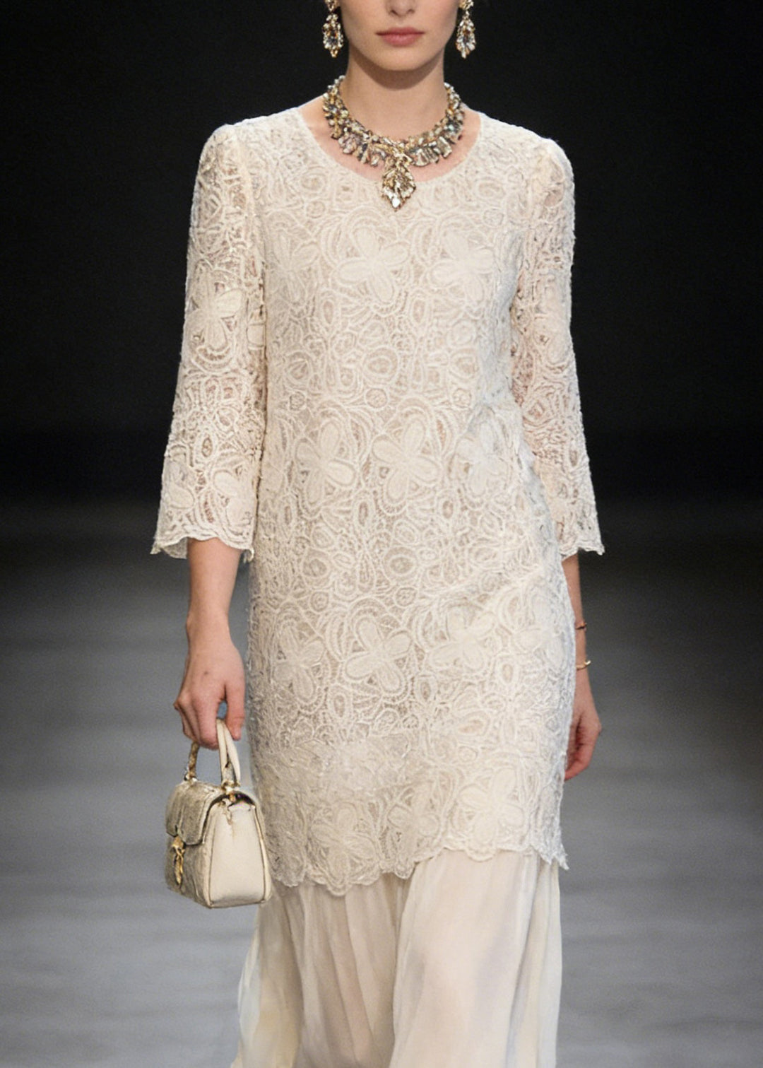 French Beige O Neck Patchwork Lace Dresses Summer - Omychic