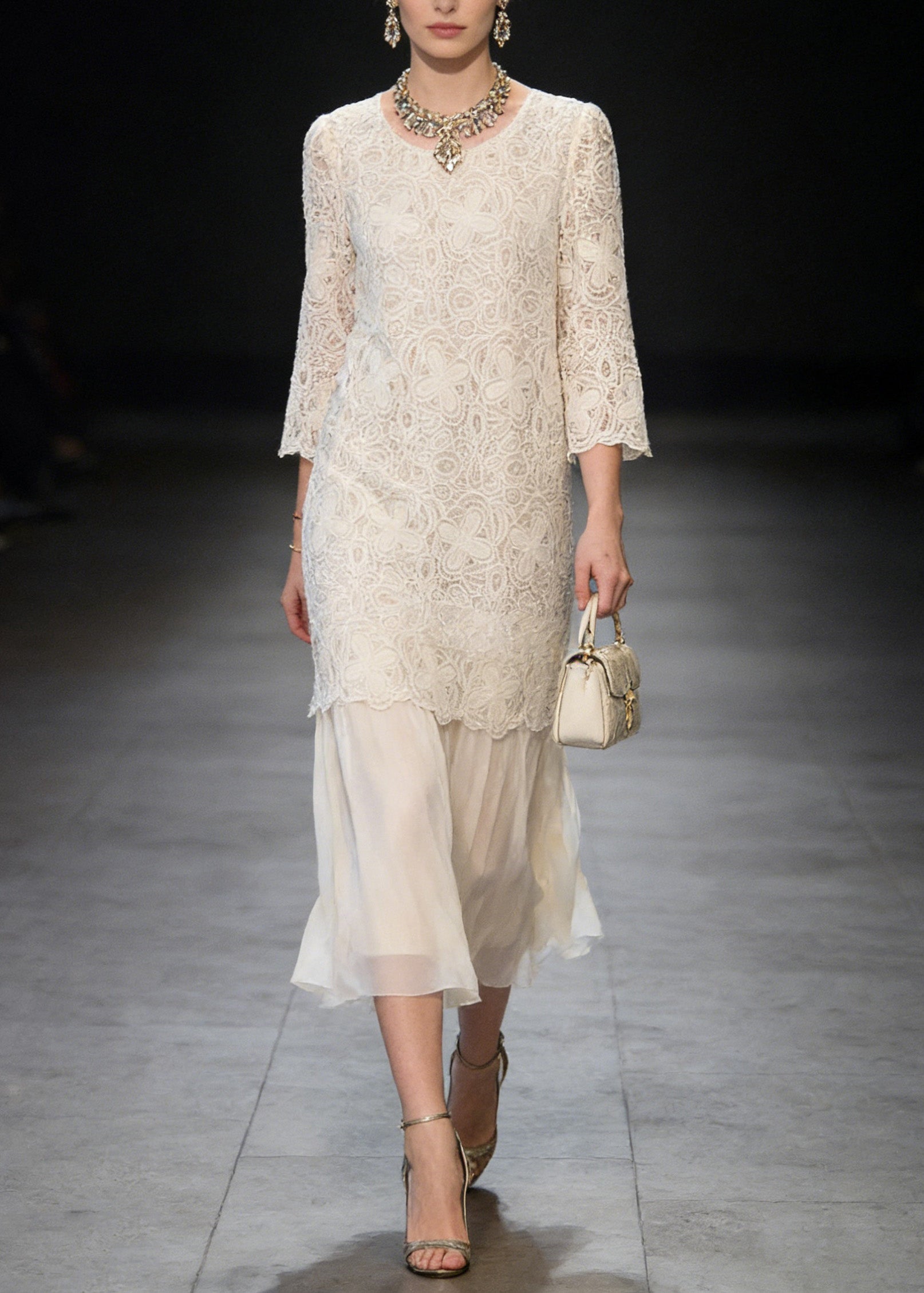 French Beige O Neck Patchwork Lace Dresses Summer - Omychic