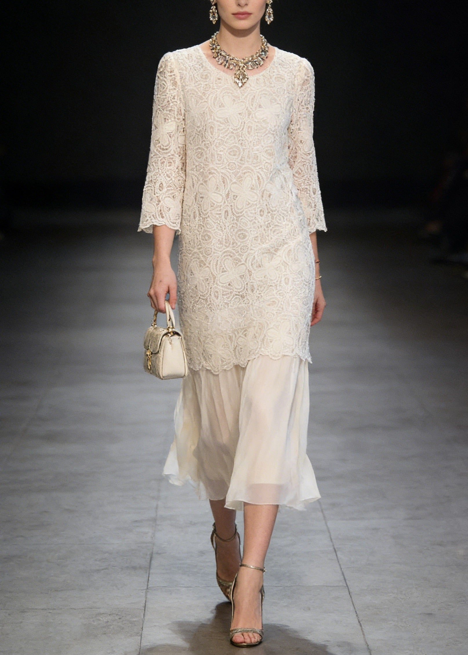 French Beige O Neck Patchwork Lace Dresses Summer - Omychic