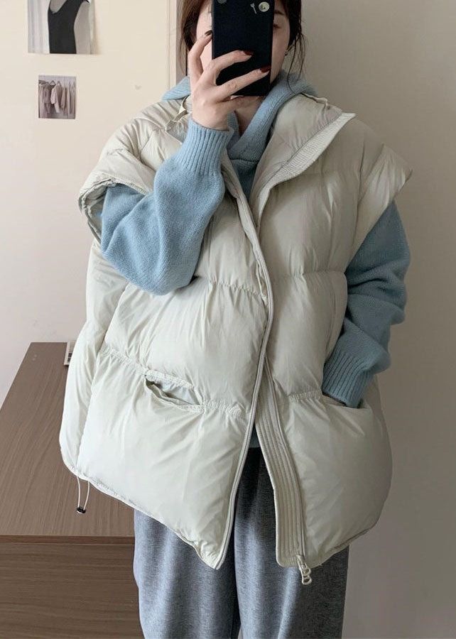 French Beige Oversized Pockets Duck Down Filled Vests Winter