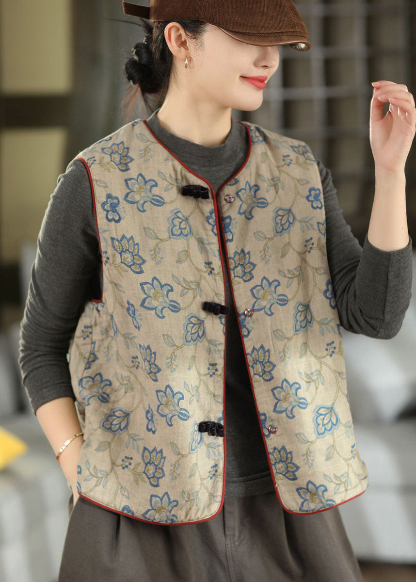 French Beige Print Wear On Both Sides Cotton Vest Tops Fall