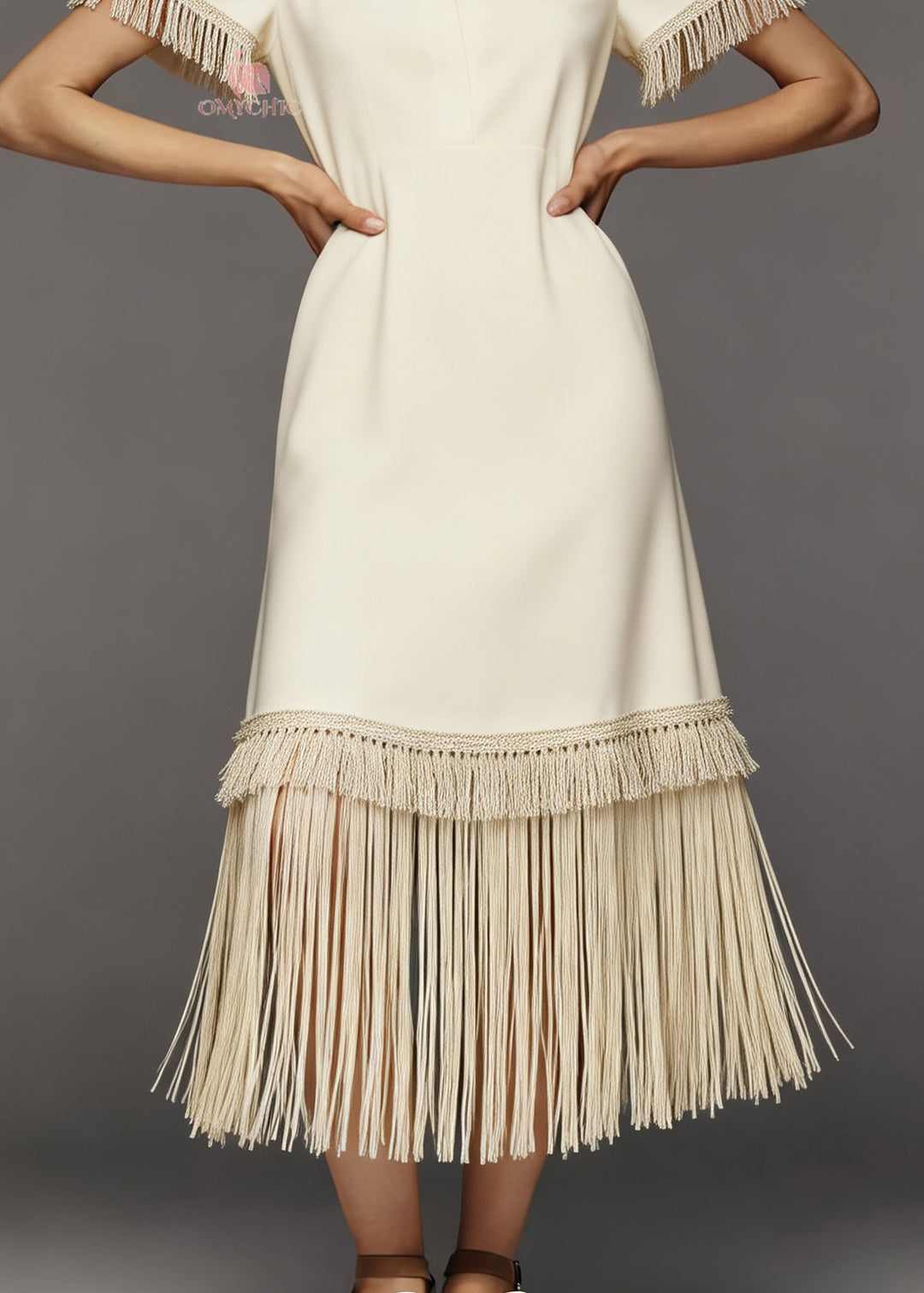 French Beige Tasseled Patchwork Cotton Maxi Dresses Summer