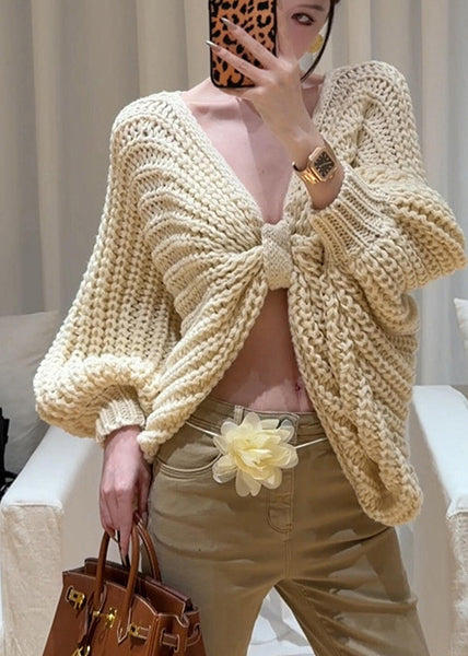French Beige Wear On Both Sides Butterfly Knit Sweaters Winter