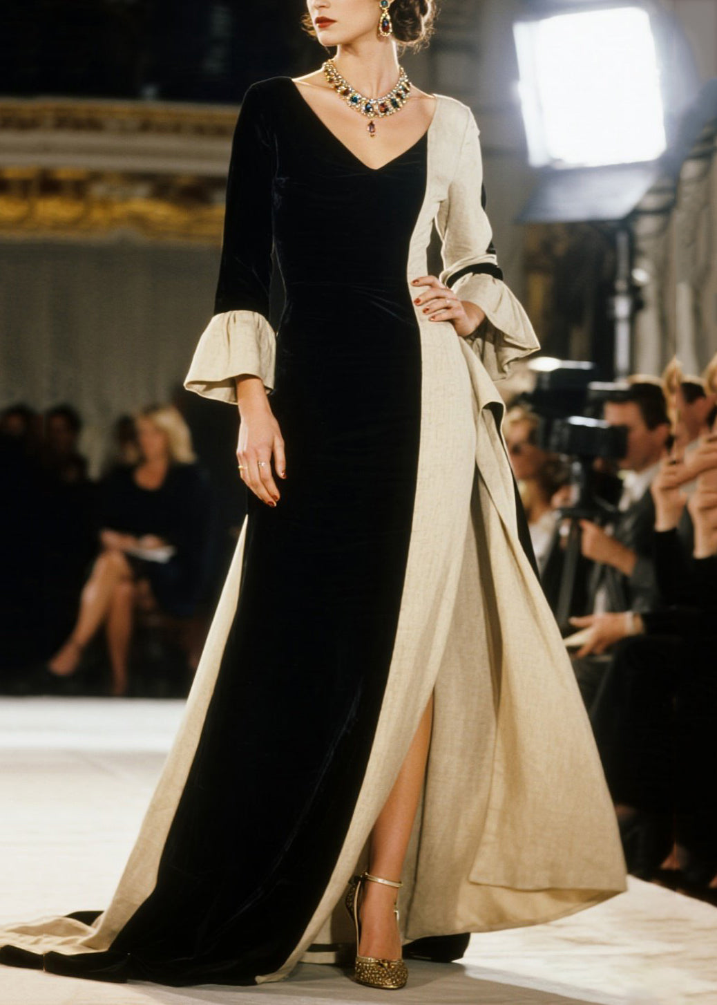 French Black Asymmetrical Patchwork Side Open Dinner Dresses Flare Sleeve