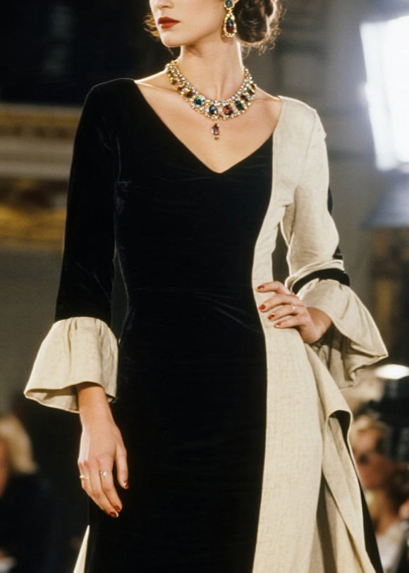 French Black Asymmetrical Patchwork Side Open Dinner Dresses Flare Sleeve