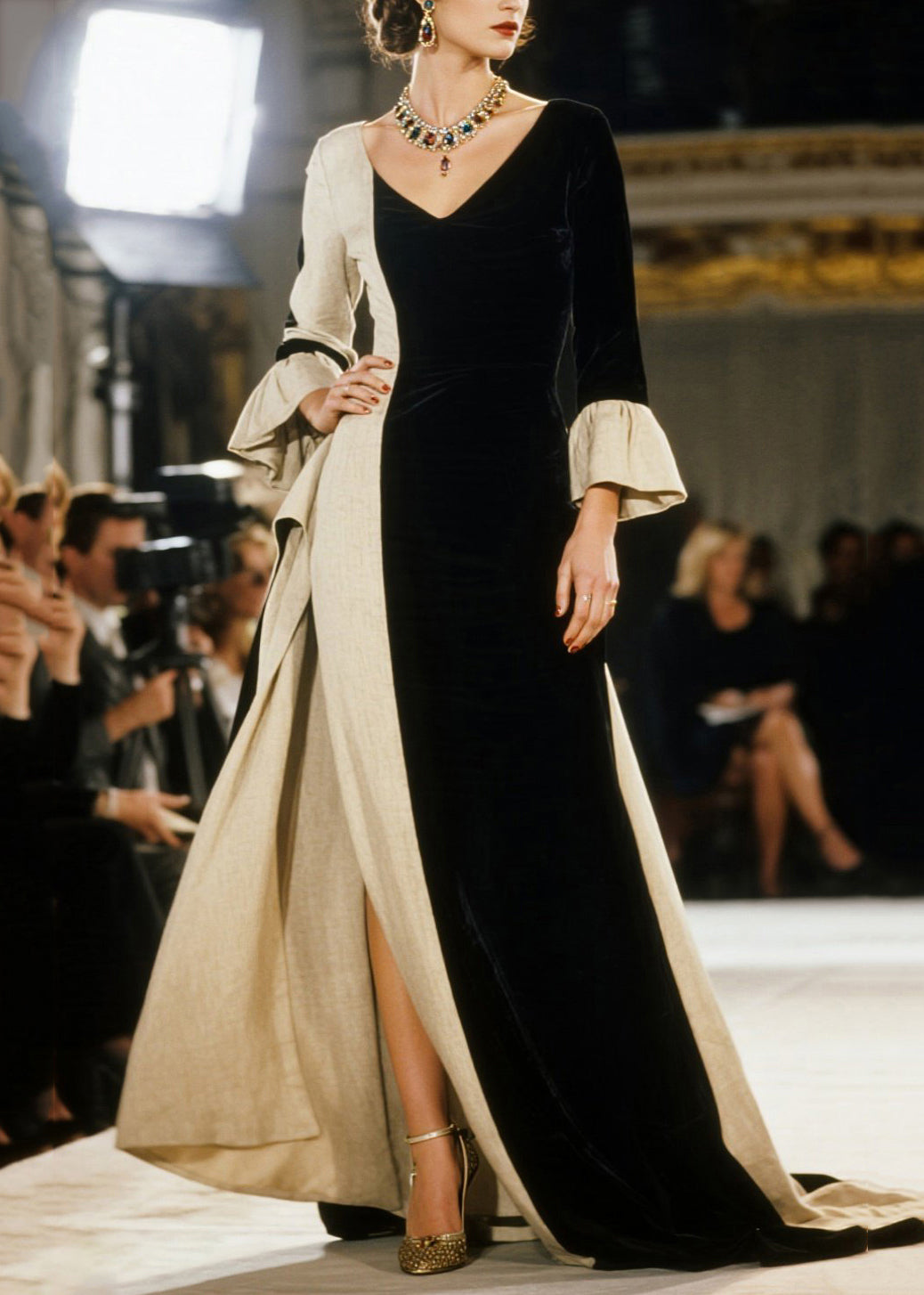 French Black Asymmetrical Patchwork Side Open Dinner Dresses Flare Sleeve