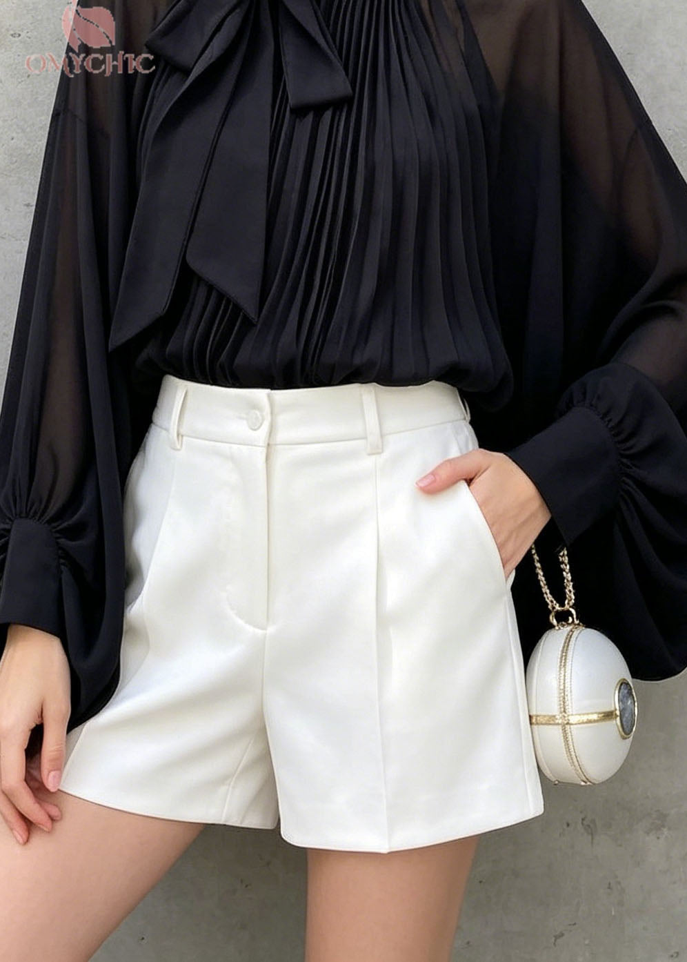 French Black Bow Wrinkled Chiffon Shirts Tops Spring