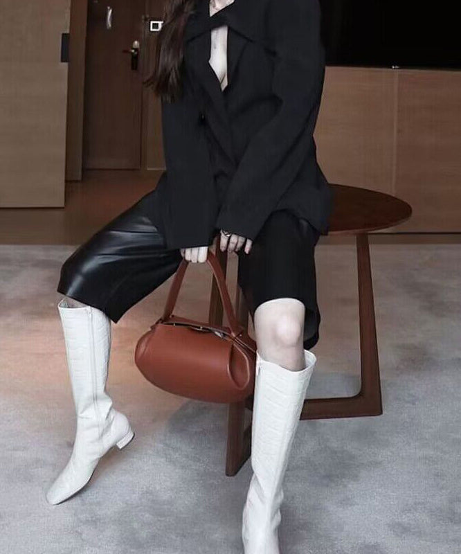 French Black Ellipse Solid Durable Faux Leather Tote Handbag