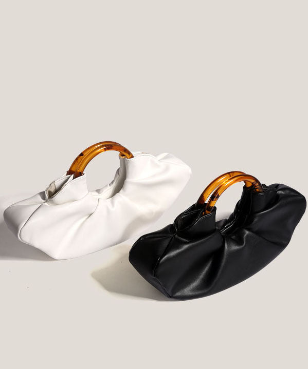 French Black Fan-Shaped Faux Leather Tote Handbag