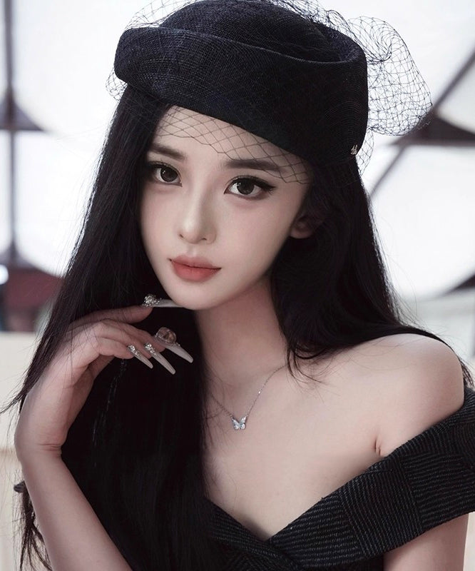 French Black Mesh Patchwork Cloche Hat