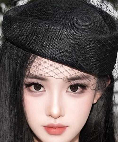 French Black Mesh Patchwork Cloche Hat