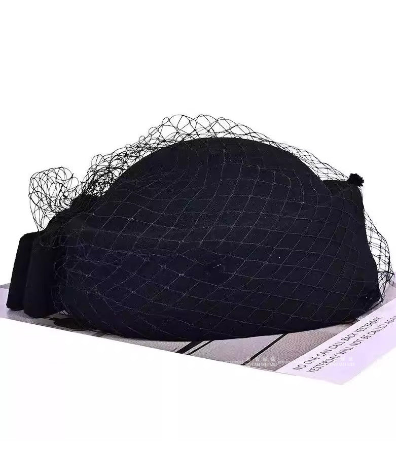 French Black Mesh Patchwork Cloche Hat