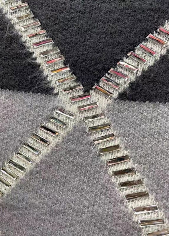 French Black O Neck Zircon Patchwork Knit Sweaters Spring