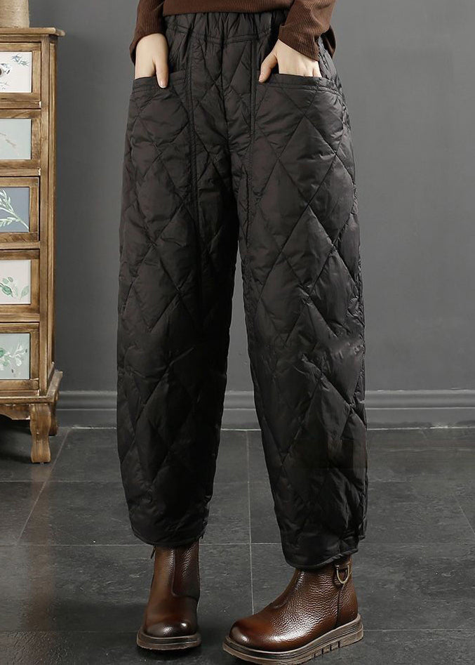 French Black Oversized High Waist Fine Cotton Filled Harem Pants