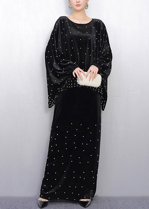 French Black Oversized Nail Bead Silk Velvet Two Piece Set Spring