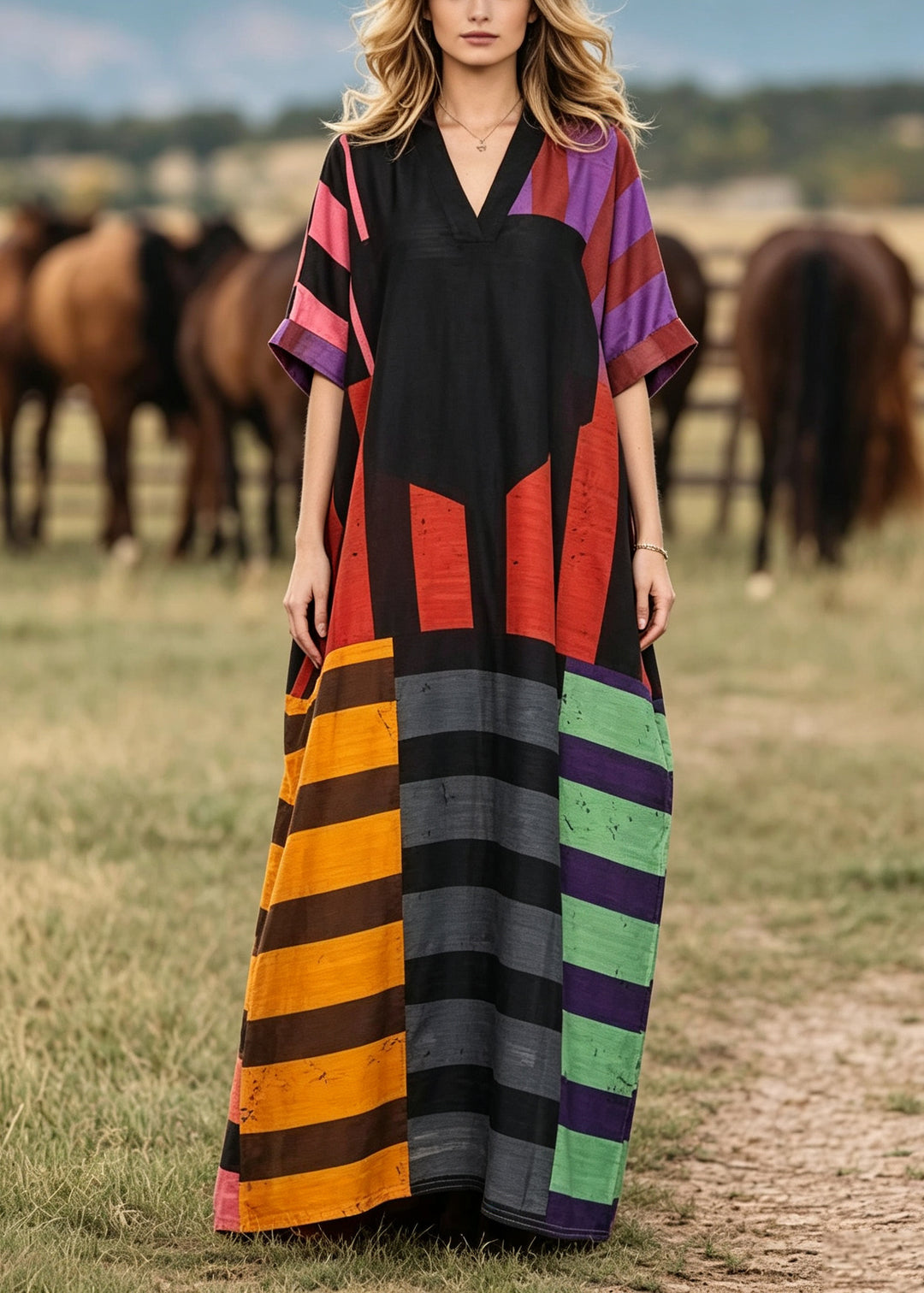 French Black Oversized Striped Cotton Robe Dresses Summer