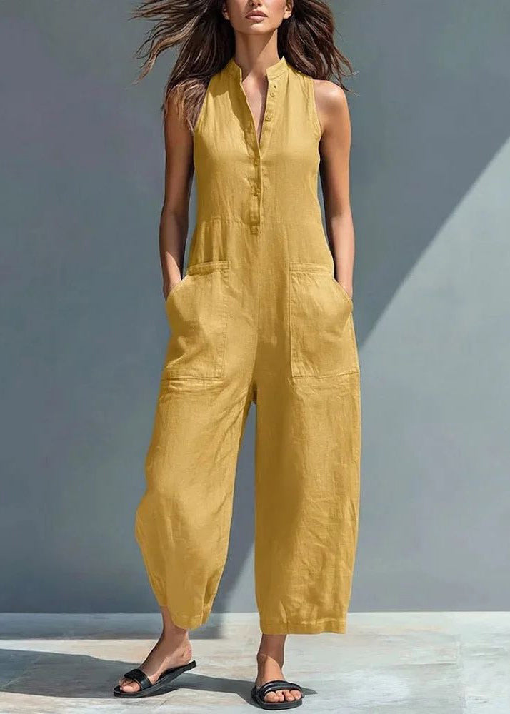 French Black Patchwork High Waist Solid Jumpsuits Sleeveless