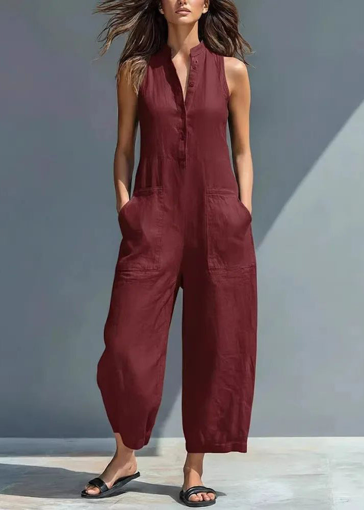 French Black Patchwork High Waist Solid Jumpsuits Sleeveless