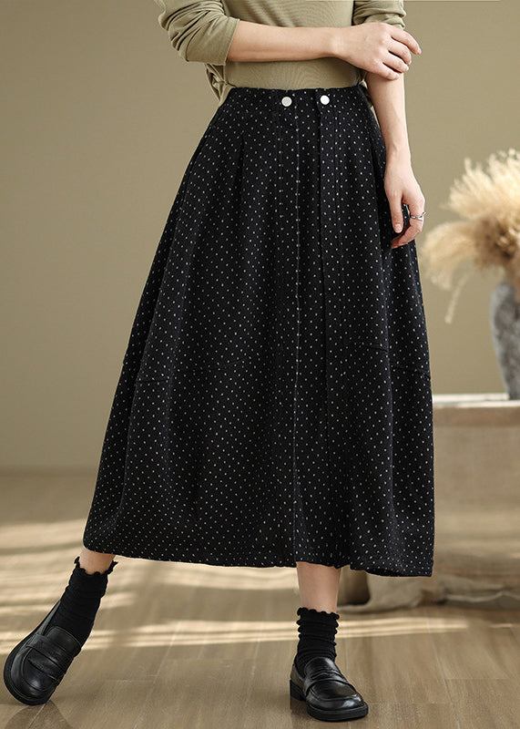 French Black Pockets Elastic Waist Dot A Line Skirts Summer