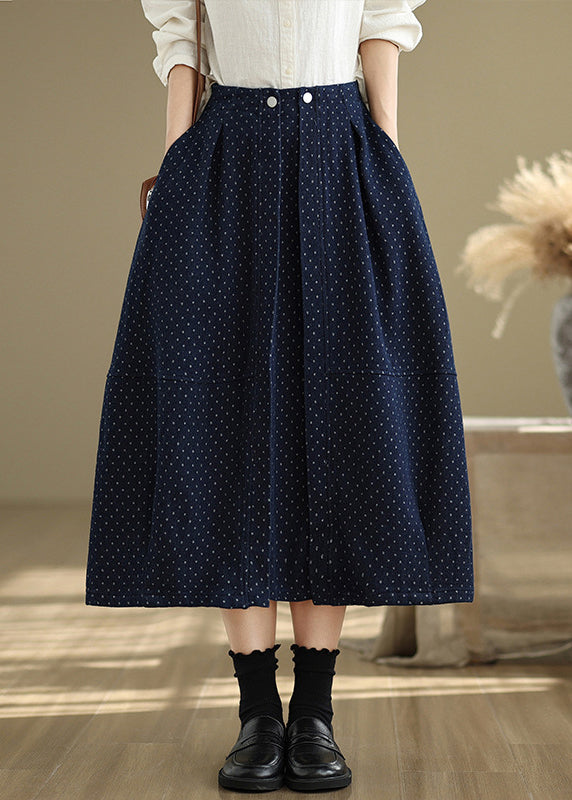 French Black Pockets Elastic Waist Dot A Line Skirts Summer