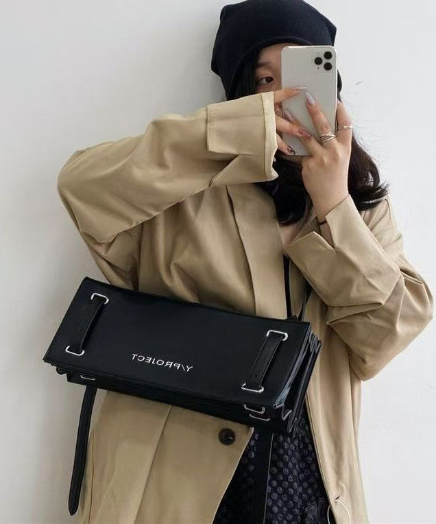 French Black Solid Durable Calf Leather Versatile Satchel Handbag