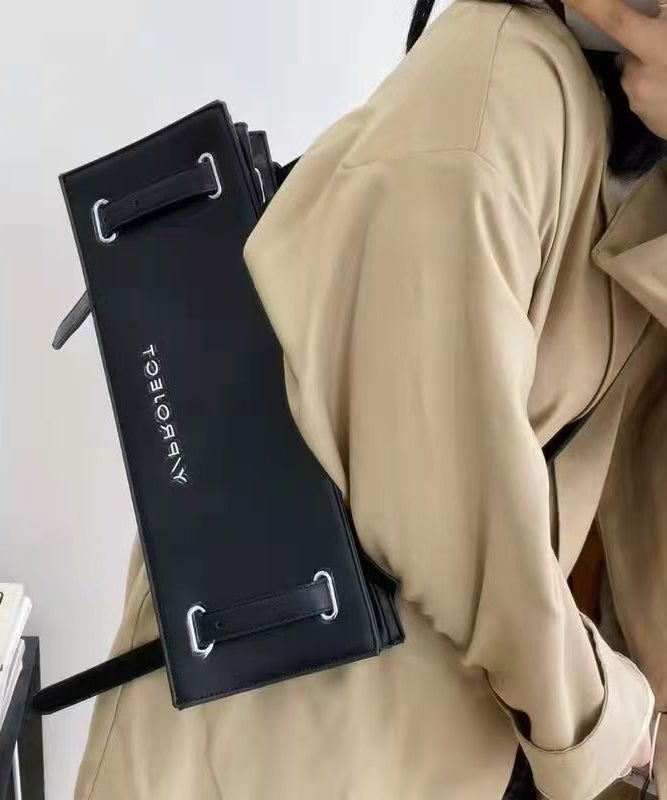 French Black Solid Durable Calf Leather Versatile Satchel Handbag