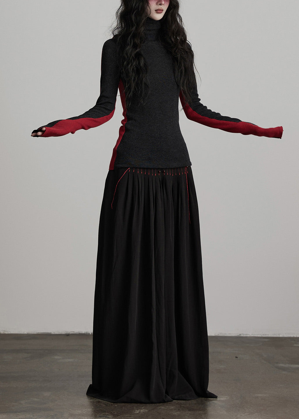 French Black Tasseled Draping Cotton Wide Leg Pants Spring