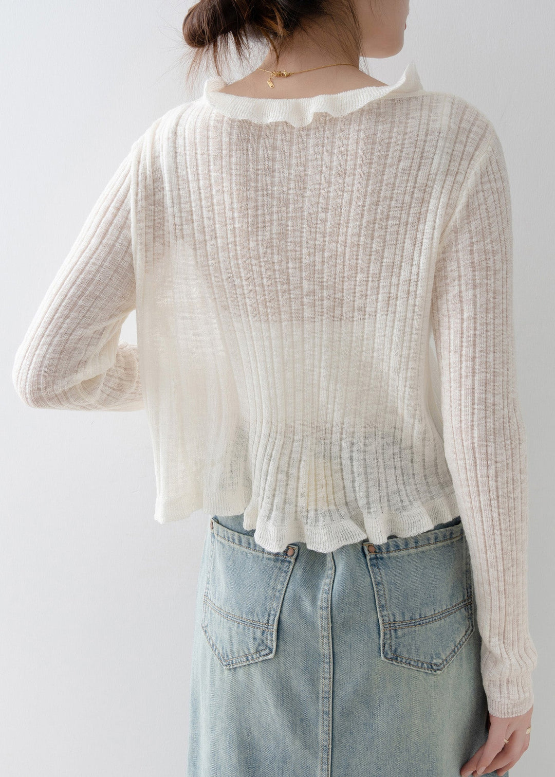 French Black V Neck Ruffled Floral Knit Cardigan Spring