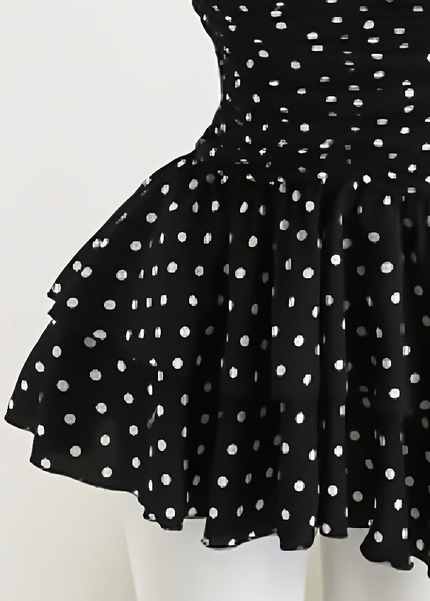 French Black V Neck Tunic Mid Spaghetti Strap Dress Summer