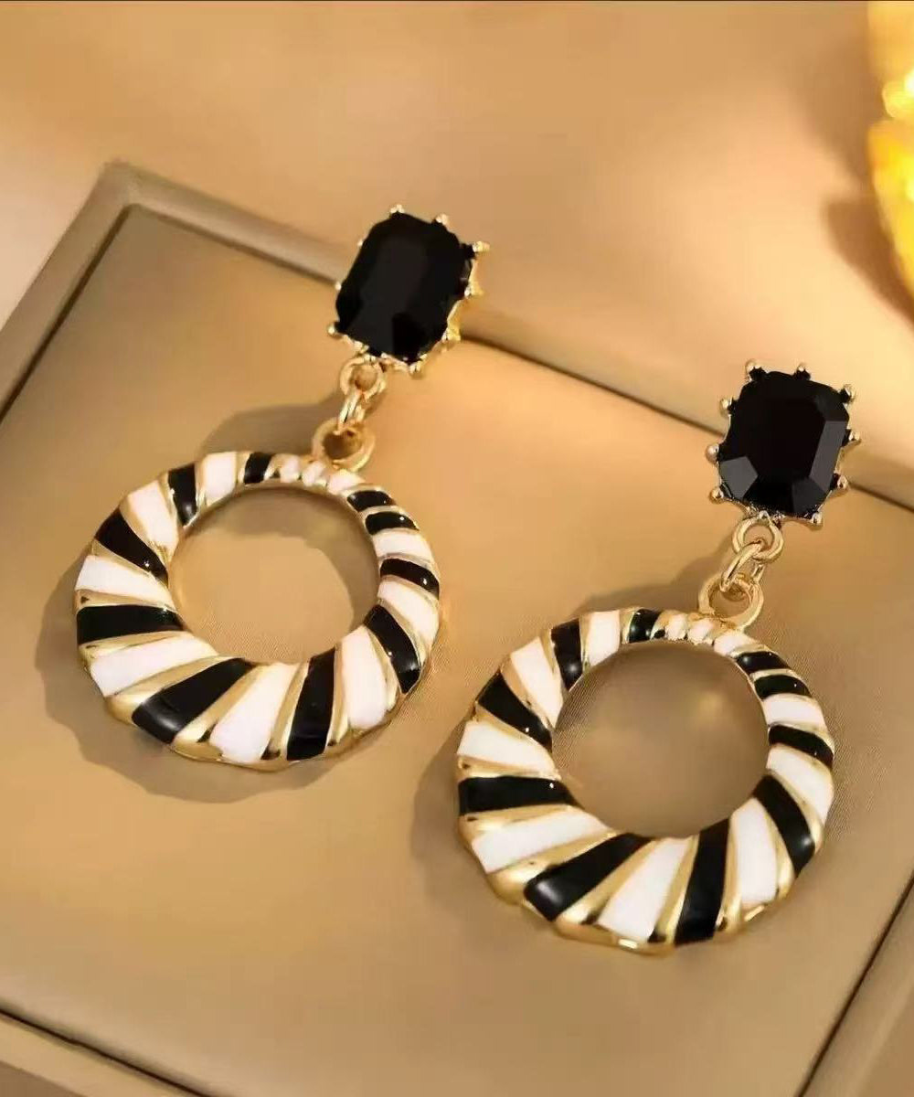 French Black White Stripe Copper Alloy Zircon Drop Earrings