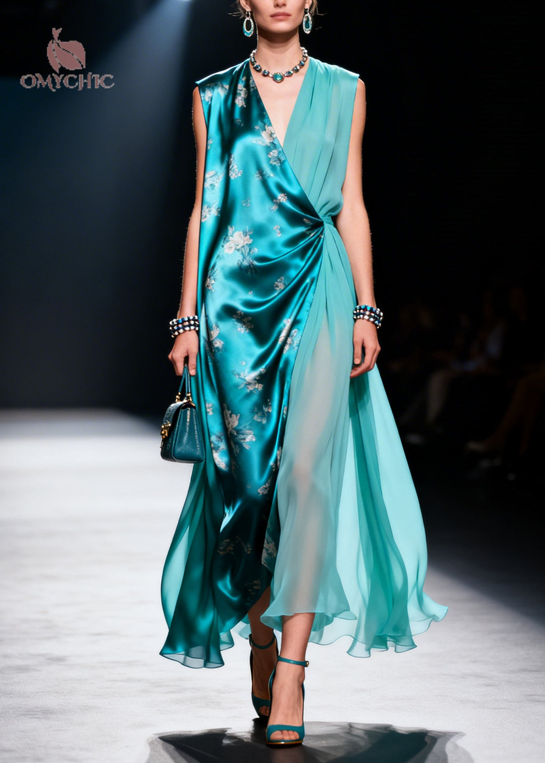 French Blue Asymmetrical Design Chiffon Fake Two Piece Dresses Sleeveless