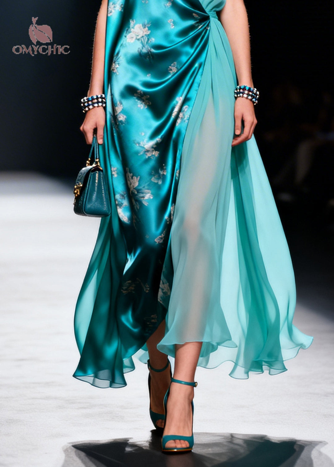 French Blue Asymmetrical Design Chiffon Fake Two Piece Dresses Sleeveless