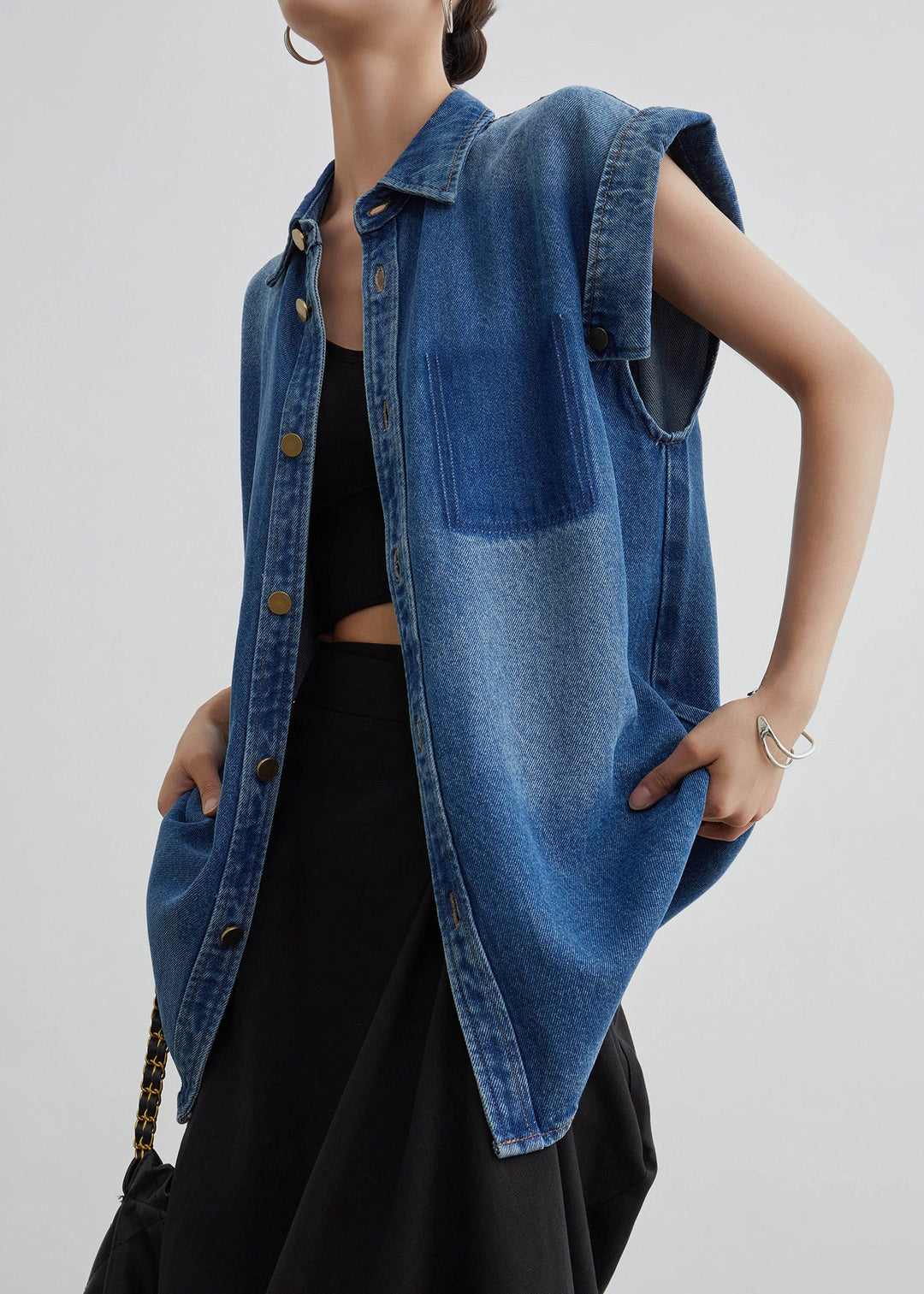 French Blue Peter Pan Collar Button Waistcoat Summer