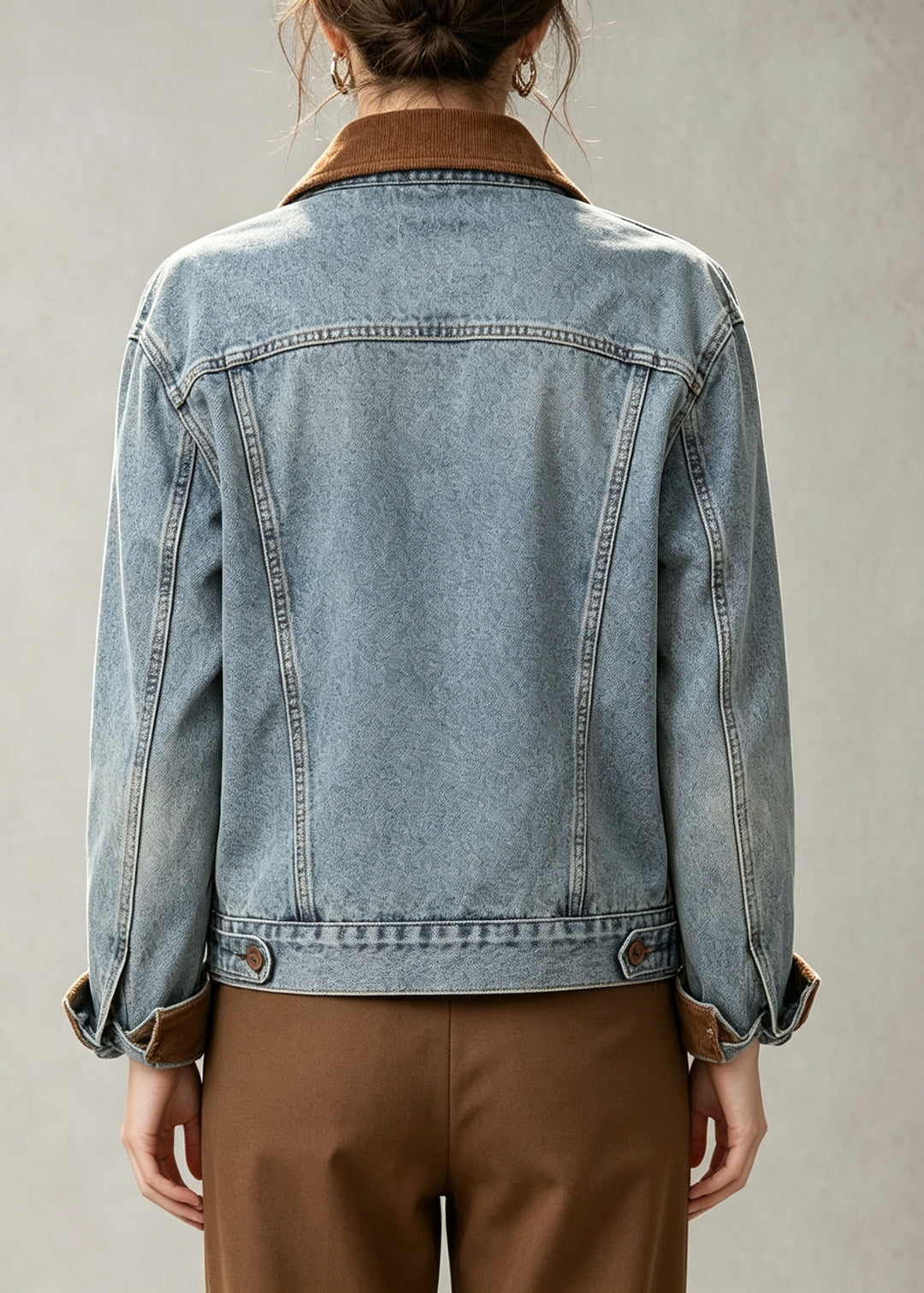 French Blue Peter Pan Collar Pockets Patchwork Denim Jackets Fall